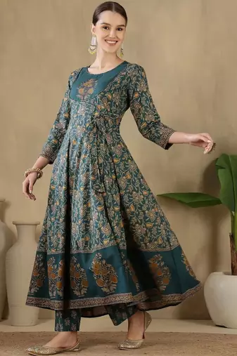 Women Floral Printed Panelled Pure Cotton Kurta with Trousers & With Dupatta