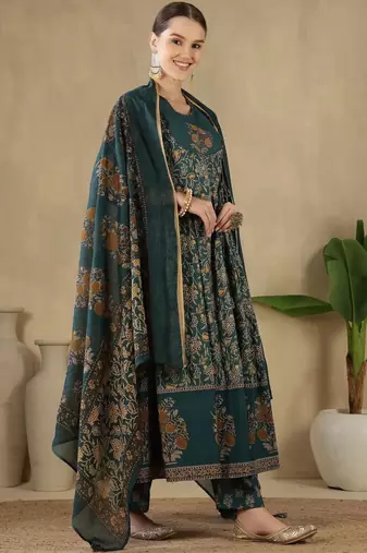 Women Floral Printed Panelled Pure Cotton Kurta with Trousers & With Dupatta