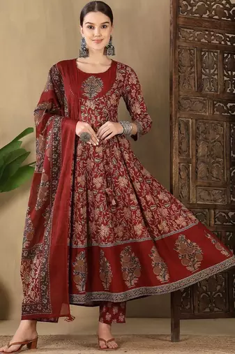 Women Ethnic Motifs Printed Empire Sequinned Pure Cotton Kurta with Trousers & With Dupatta