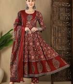 Women Ethnic Motifs Printed Empire Sequinned Pure Cotton Kurta with Trousers & With Dupatta