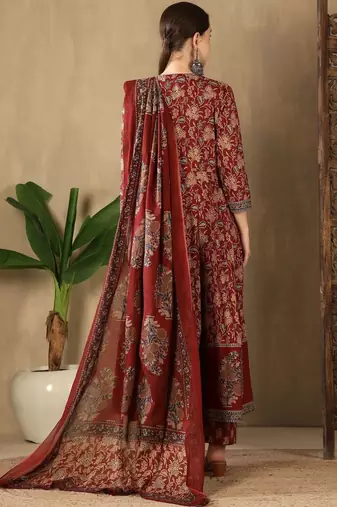 Women Ethnic Motifs Printed Empire Sequinned Pure Cotton Kurta with Trousers & With Dupatta