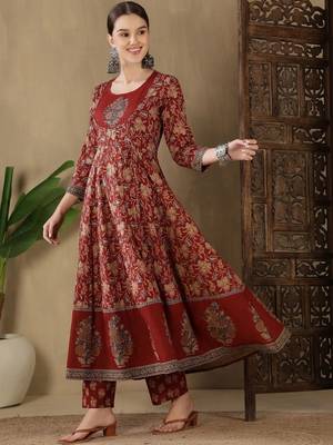 Women Ethnic Motifs Printed Empire Sequinned Pure Cotton Kurta with Trousers & With Dupatta 6