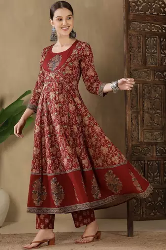 Women Ethnic Motifs Printed Empire Sequinned Pure Cotton Kurta with Trousers & With Dupatta