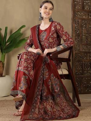 Women Ethnic Motifs Printed Empire Sequinned Pure Cotton Kurta with Trousers & With Dupatta 7