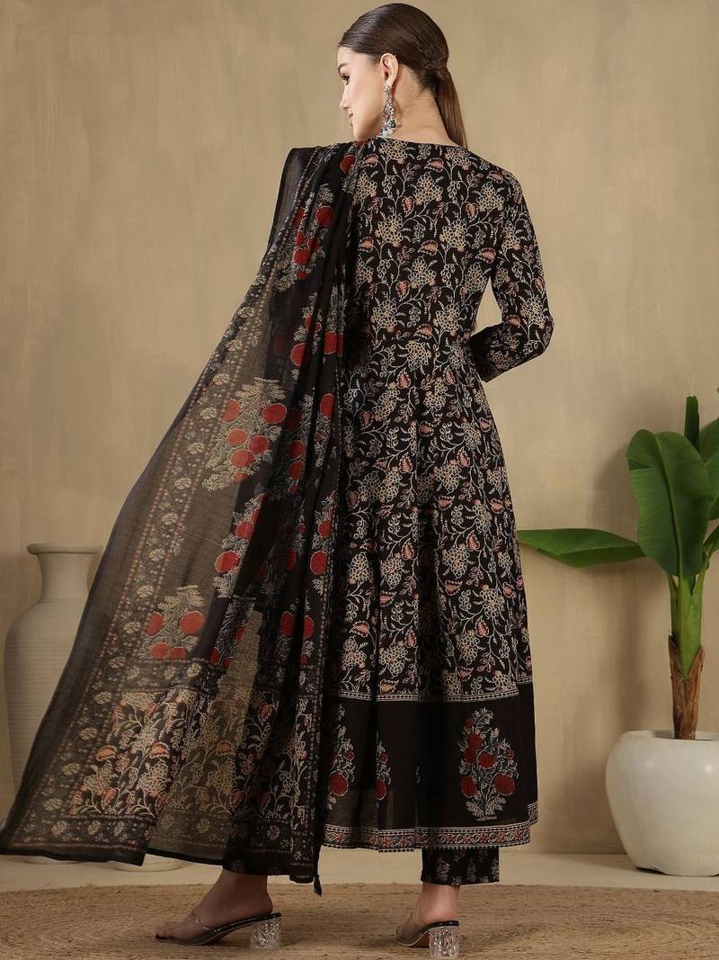 Women Floral Printed Empire Pure Cotton Kurta with Trousers & With Dupatta
