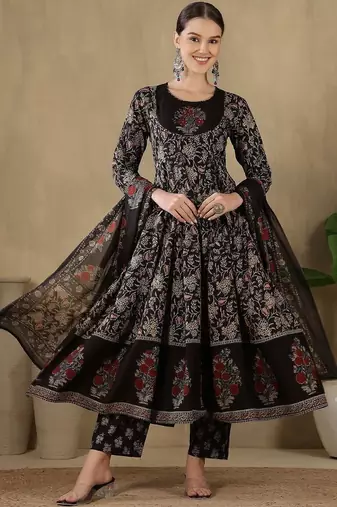 Women Floral Printed Empire Pure Cotton Kurta with Trousers & With Dupatta