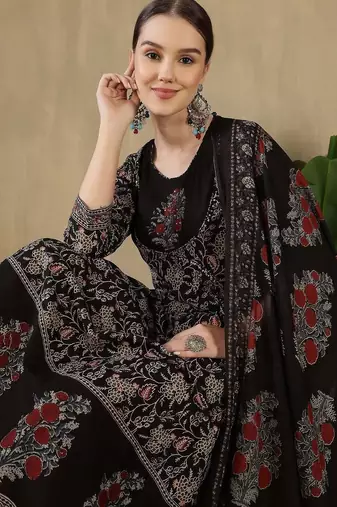 Women Floral Printed Empire Pure Cotton Kurta with Trousers & With Dupatta