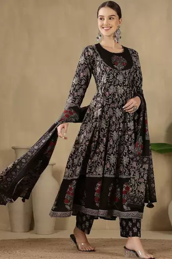 Women Floral Printed Empire Pure Cotton Kurta with Trousers & With Dupatta