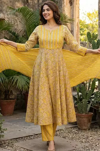 Women Floral Embroidered Regular Thread Work Pure Cotton Kurta with Trousers & With Dupatta
