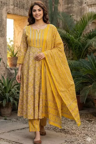 Women Floral Embroidered Regular Thread Work Pure Cotton Kurta with Trousers & With Dupatta
