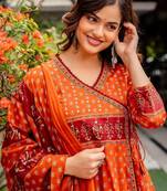 Women Ethnic Motifs Printed Angrakha Pure Cotton Kurta with Trousers & With Dupatta
