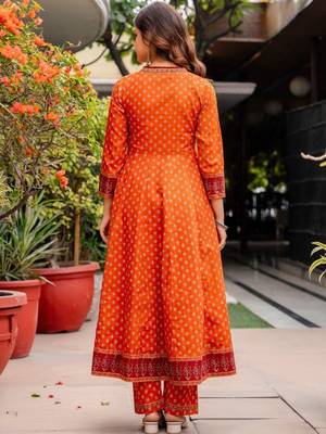 Women Ethnic Motifs Printed Angrakha Pure Cotton Kurta with Trousers & With Dupatta 4