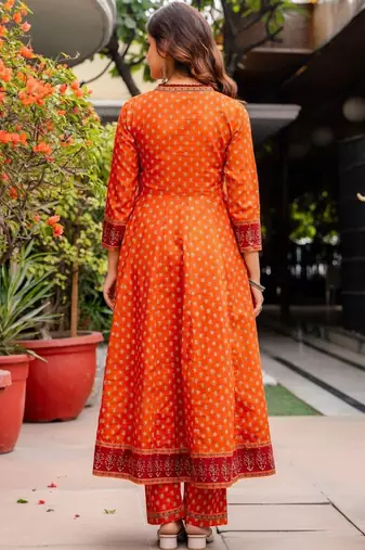 Women Ethnic Motifs Printed Angrakha Pure Cotton Kurta with Trousers & With Dupatta