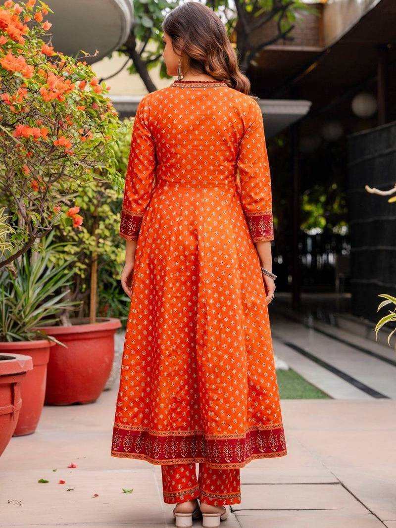 Women Ethnic Motifs Printed Angrakha Pure Cotton Kurta with Trousers & With Dupatta