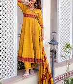 Women Ethnic Motifs Printed Angrakha Pure Cotton Kurta with Trousers & With Dupatta