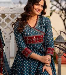 Women Ethnic Motifs Printed Angrakha Pure Cotton Kurta with Trousers & With Dupatta
