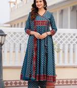 Women Ethnic Motifs Printed Angrakha Pure Cotton Kurta with Trousers & With Dupatta