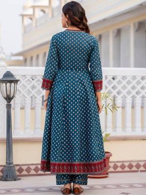 Women Ethnic Motifs Printed Angrakha Pure Cotton Kurta with Trousers & With Dupatta 4