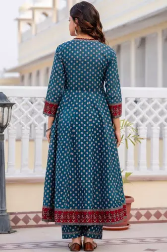 Women Ethnic Motifs Printed Angrakha Pure Cotton Kurta with Trousers & With Dupatta