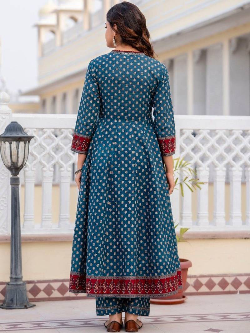 Women Ethnic Motifs Printed Angrakha Pure Cotton Kurta with Trousers & With Dupatta