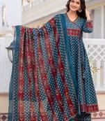 Women Ethnic Motifs Printed Angrakha Pure Cotton Kurta with Trousers & With Dupatta