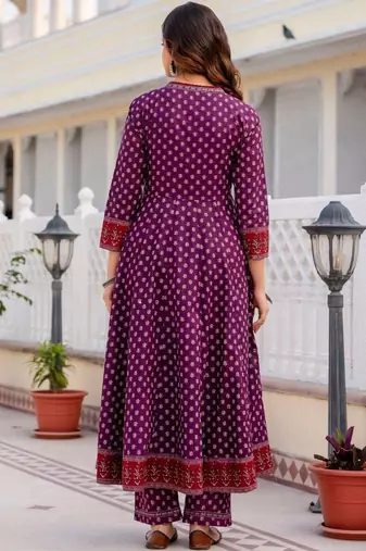 Women Ethnic Motifs Printed Angrakha Pure Cotton Kurta with Trousers & With Dupatta