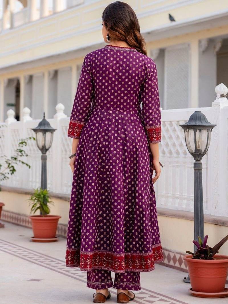 Women Ethnic Motifs Printed Angrakha Pure Cotton Kurta with Trousers & With Dupatta