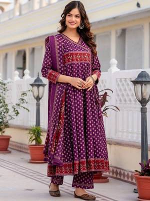 Women Ethnic Motifs Printed Angrakha Pure Cotton Kurta with Trousers & With Dupatta 4