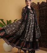 Floral Printed Anarkali Pure Cotton Kurta With Palazzos And Dupatta