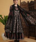 Floral Printed Anarkali Pure Cotton Kurta With Palazzos And Dupatta