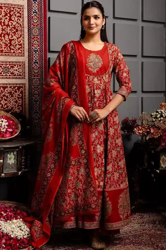 Women Ethnic Motifs Printed Cotton Anarkali Kurta with Trousers & Dupatta