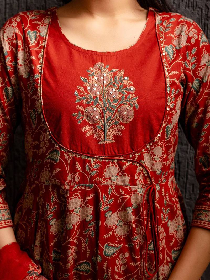 Women Ethnic Motifs Printed Cotton Anarkali Kurta with Trousers & Dupatta