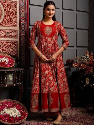 Women Ethnic Motifs Printed Cotton Anarkali Kurta with Trousers & Dupatta 3