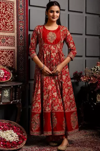 Women Ethnic Motifs Printed Cotton Anarkali Kurta with Trousers & Dupatta