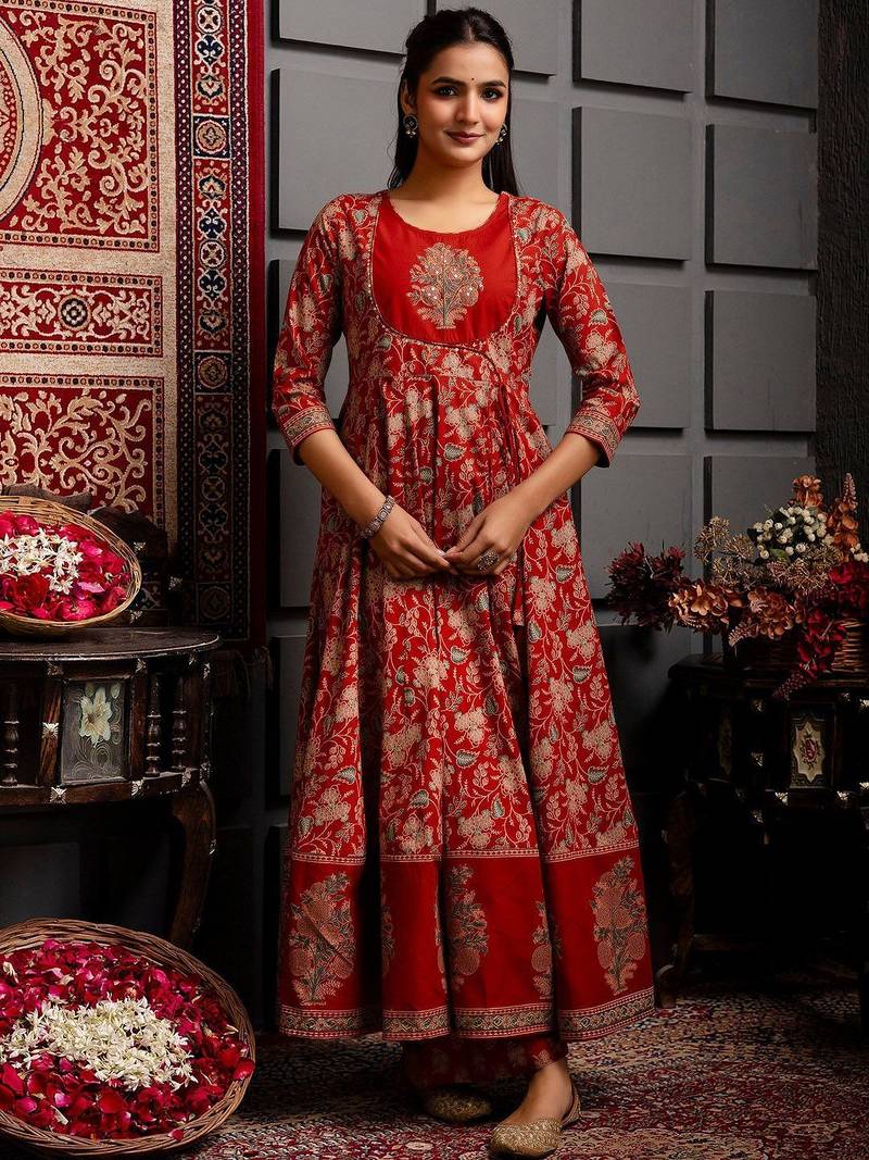Women Ethnic Motifs Printed Cotton Anarkali Kurta with Trousers & Dupatta