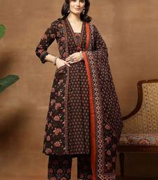 Printed Pure Cotton V-Neck Kurta & Palazzos With Dupatta