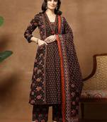 Printed Pure Cotton V-Neck Kurta & Palazzos With Dupatta