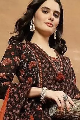 Printed Pure Cotton V-Neck Kurta & Palazzos With Dupatta