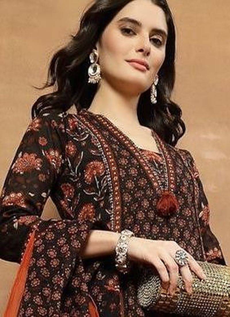 Printed Pure Cotton V-Neck Kurta & Palazzos With Dupatta