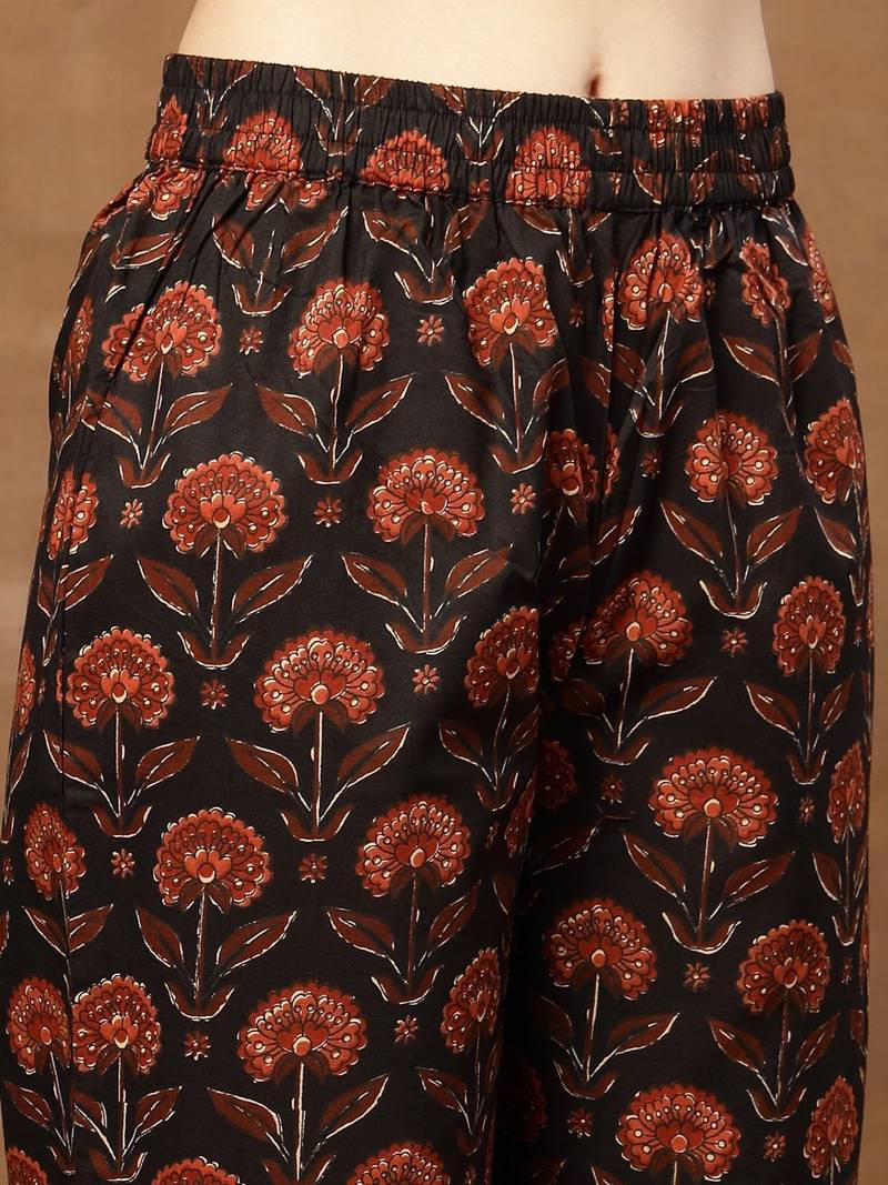 Printed Pure Cotton V-Neck Kurta & Palazzos With Dupatta