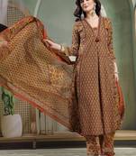 Printed Pure Cotton V-Neck Kurta & Palazzos With Dupatta