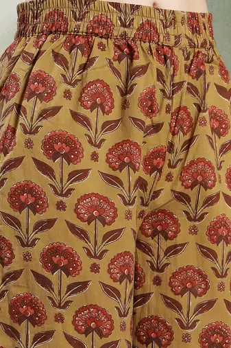 Printed Pure Cotton V-Neck Kurta & Palazzos With Dupatta