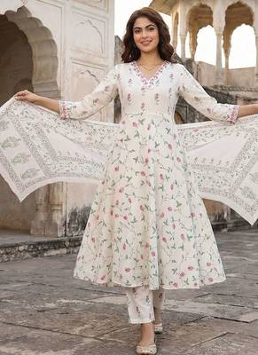Women Floral Printed Panelled Pure Cotton Kurta with Trousers & With Dupatta 4
