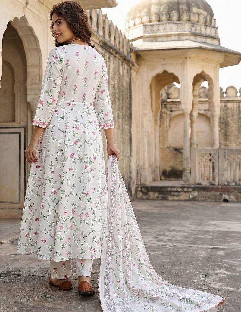 Women Floral Printed Panelled Pure Cotton Kurta with Trousers & With Dupatta