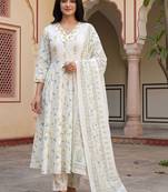 Floral Printed Regular Pure Cotton Kurta with Trousers & Dupatta