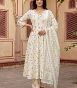 Floral Printed Regular Pure Cotton Kurta with Trousers & Dupatta