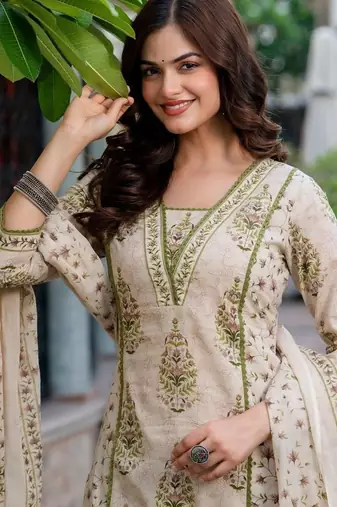 Women Floral Printed Regular Pure Cotton Kurta with Palazzos & With Dupatta