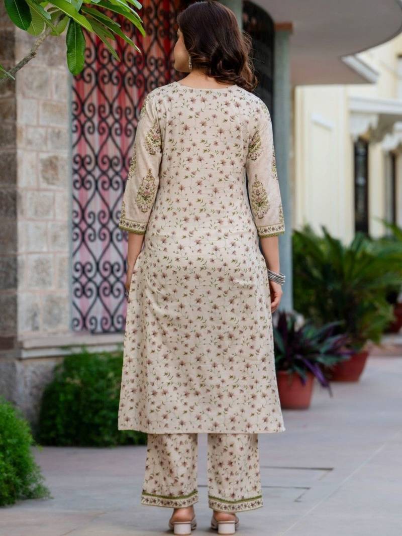 Women Floral Printed Regular Pure Cotton Kurta with Palazzos & With Dupatta