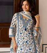 Women Floral Printed Cotton Kurta with Palazzo & Dupatta