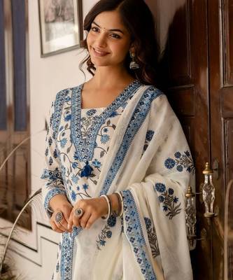 Women Floral Printed Cotton Kurta with Palazzo & Dupatta 3
